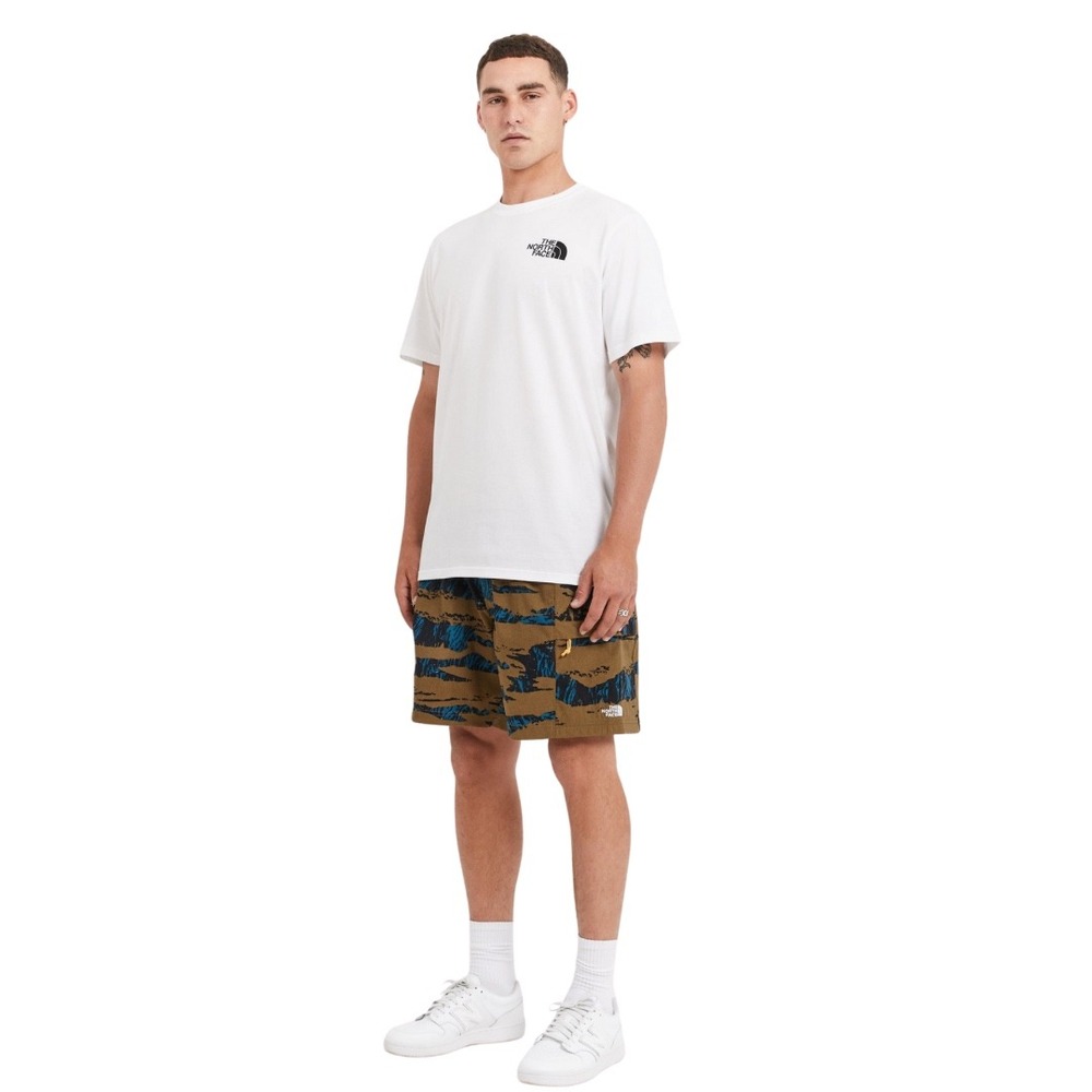 The North Face Mens XXL Paramount Horizon Shorts Tan Blue Mountain Print Belt - Picture 2 of 13